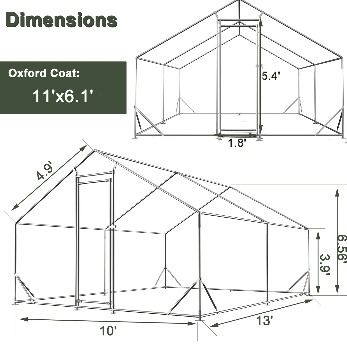 Large Metal Chicken Coop, Walk-in Chicken Run,Galvanized Wire Poultry Chicken Hen Pen Cage, Rabbits Duck Cages with Waterproof and Anti-Ultraviolet Cover for Outside(10' L x 13 W x 6.56' H)