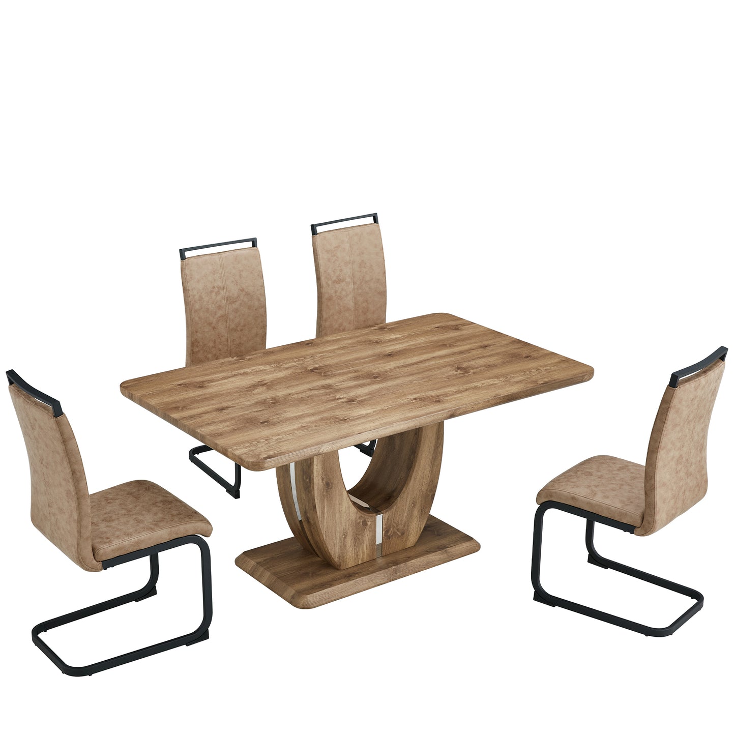 5 Piece Modern Dining Table Set, Rectangular Kitchen Table Set with Wooden Tabletop＆4 Pu Leather Upholstered Chairs Ideal for Dining Room, Kitchen