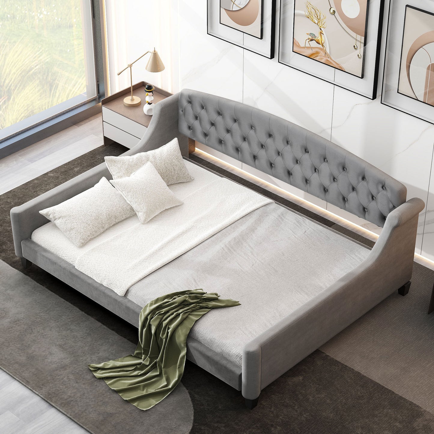 Modern Luxury Tufted Button Daybed, Full, Gray