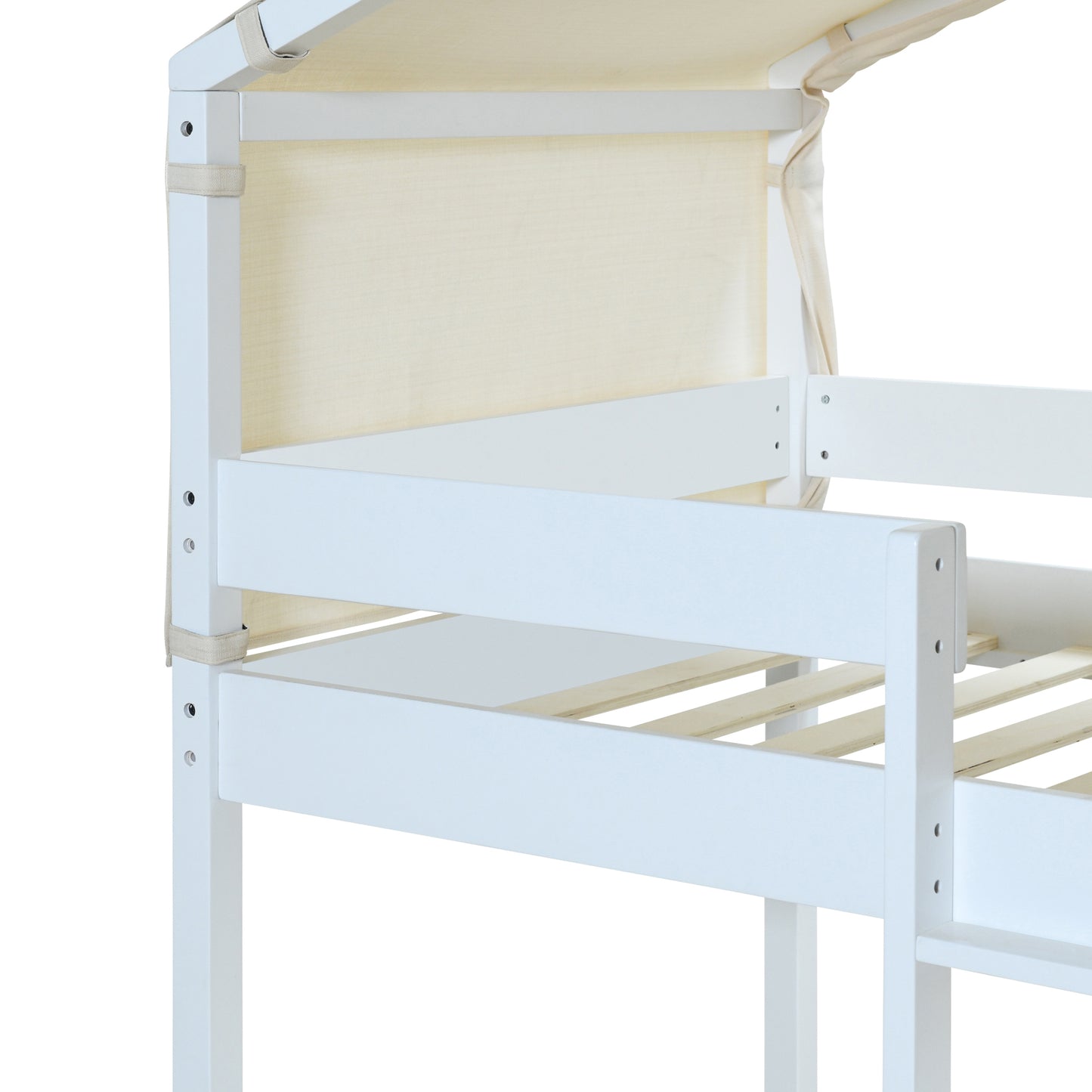 White House-Shaped Twin Over Twin Bunk Bed with Playhouse Tent