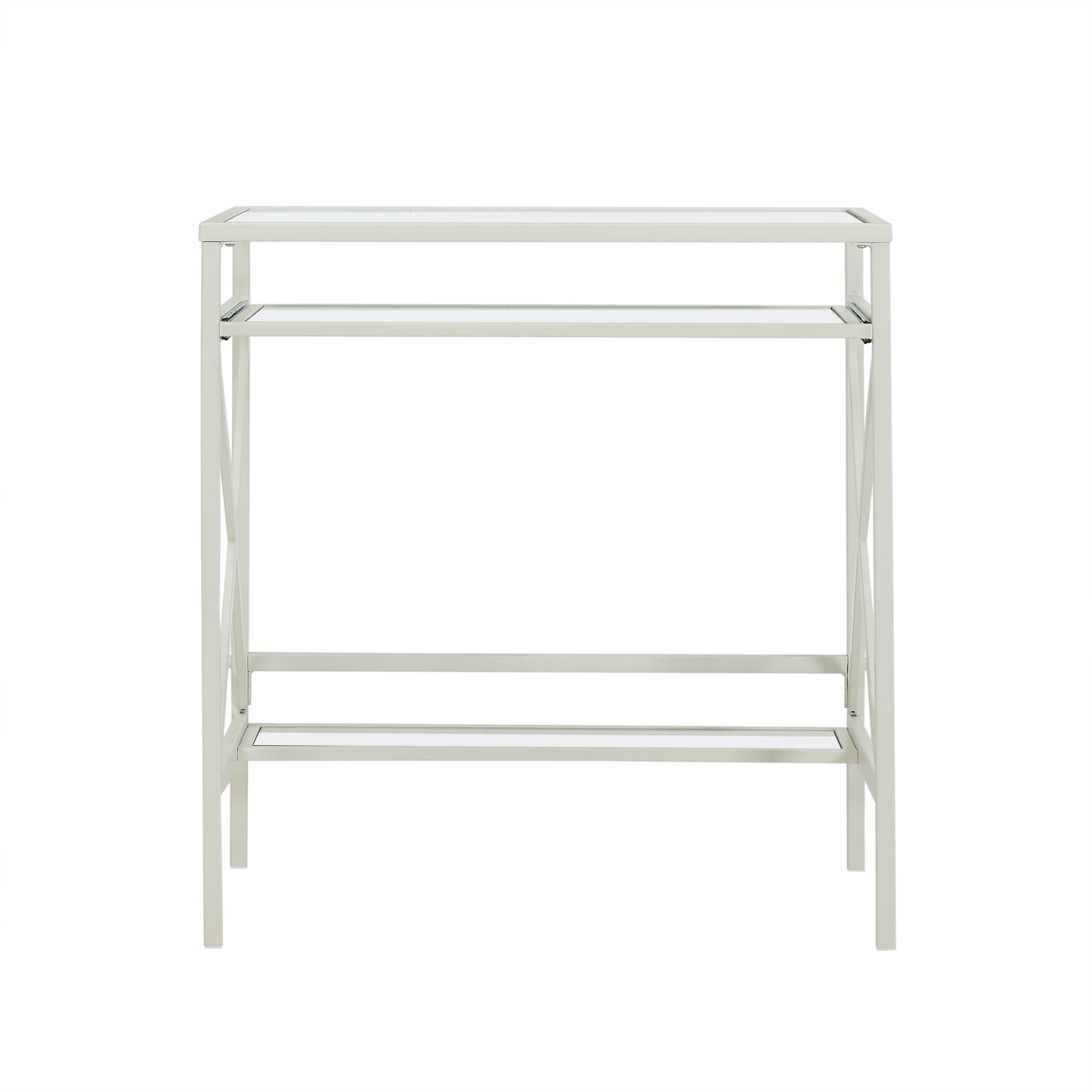 Compact White Glass-Top Desk with Iron Frame for Small Spaces