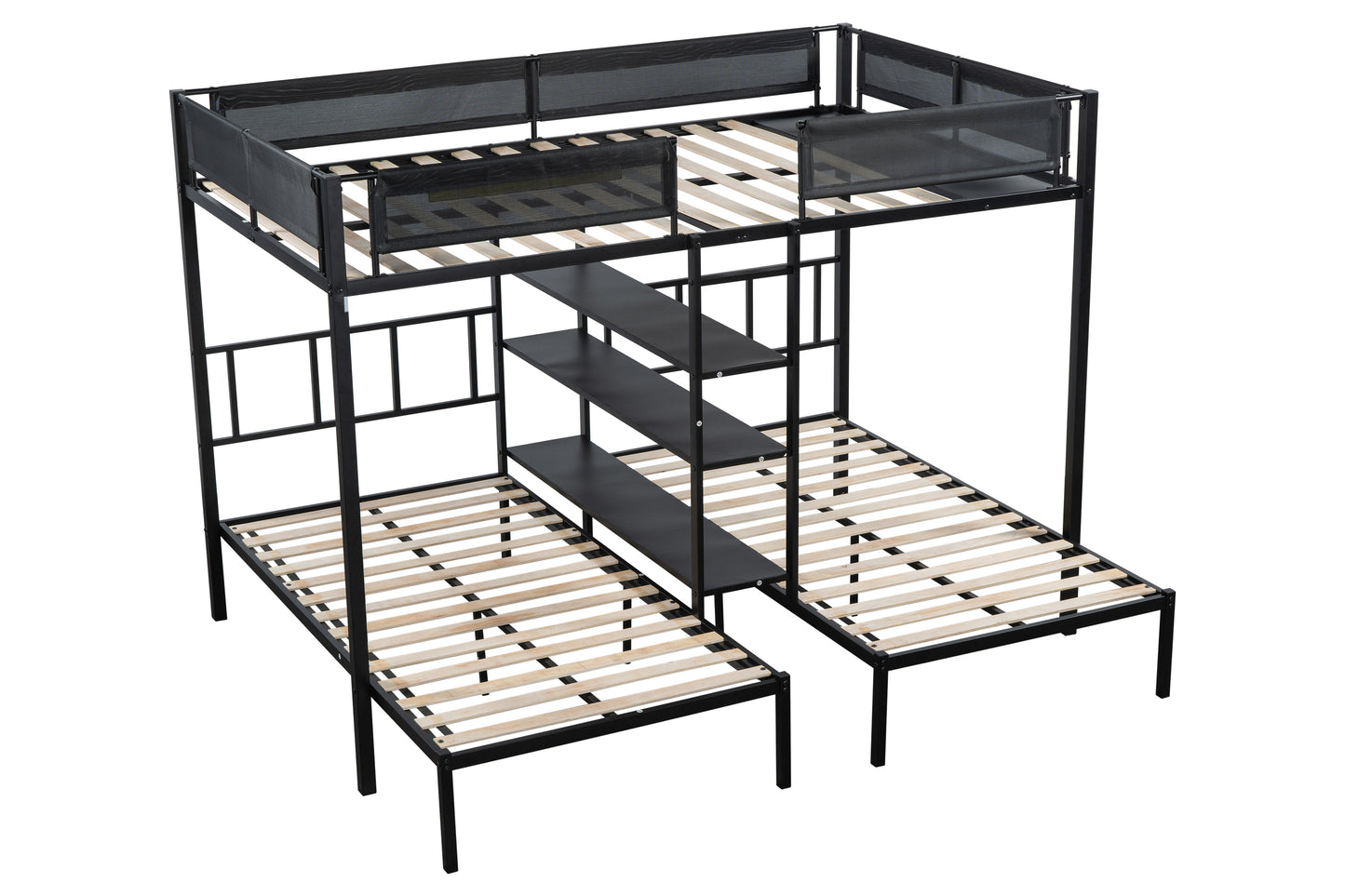 Metal Bunk Bed with Three Tiers Shelves