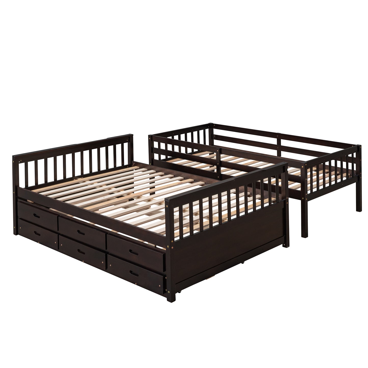 Rustic Three-Bedroom Bunk Bed with Trundle and Drawers - Espresso