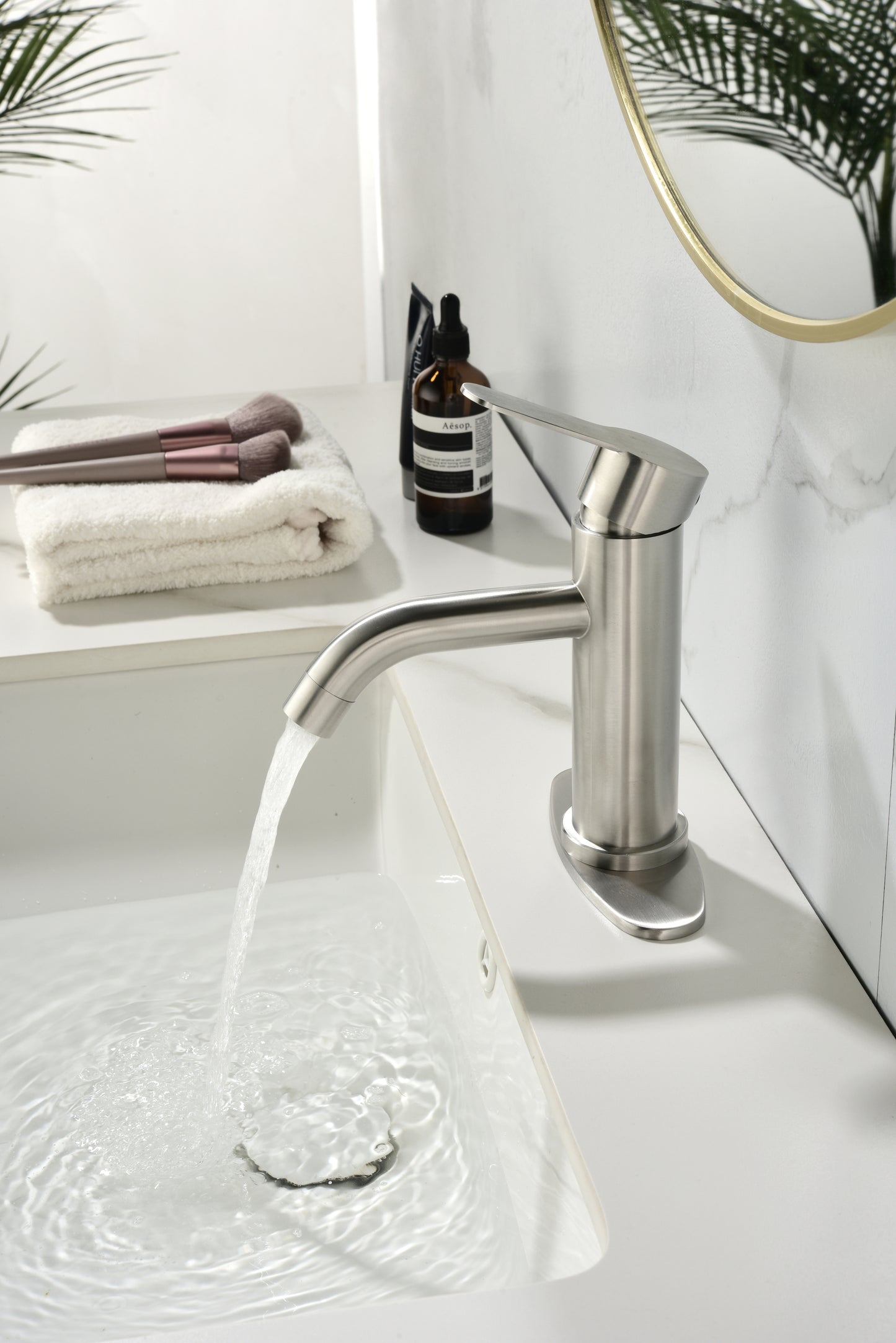 Modern Brushed Black Bathroom Faucet with Single Handle and Waterfall Spout