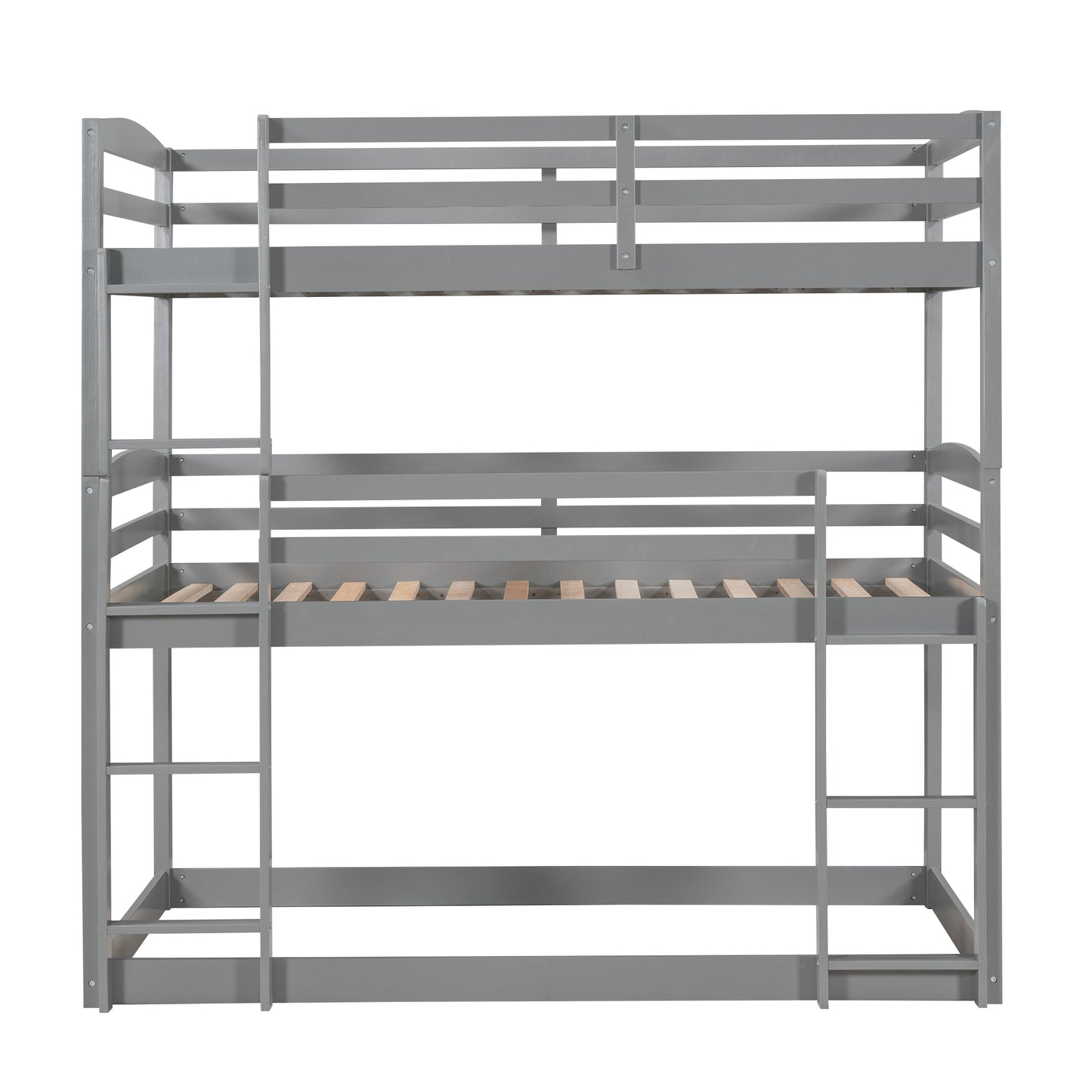 Gray Stain Triple Tier Bunk Bed