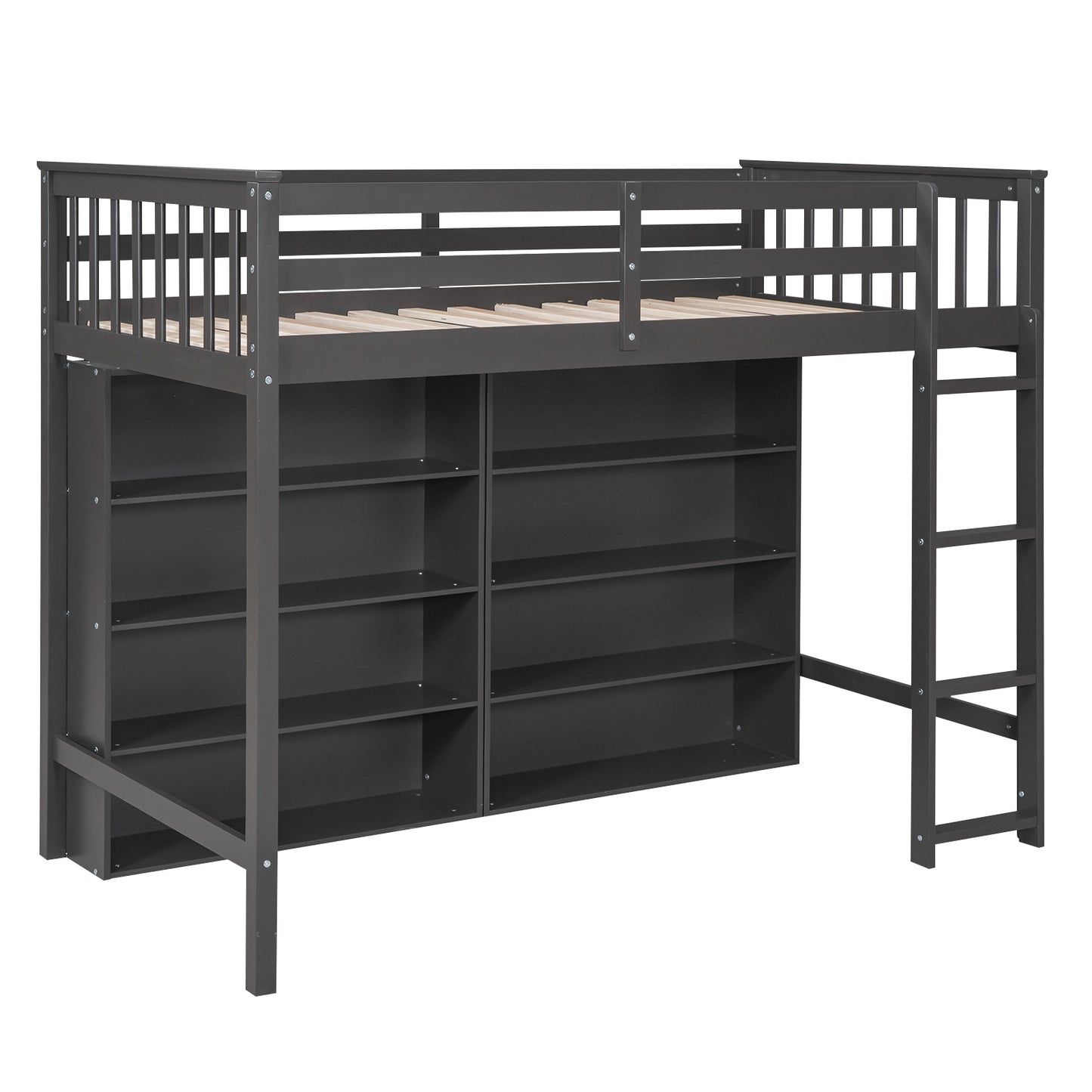 Twin Size Loft Bed with 8 Open Storage Shelves and Built-in Ladder, Gary(Expected Arrival Time:1.5)