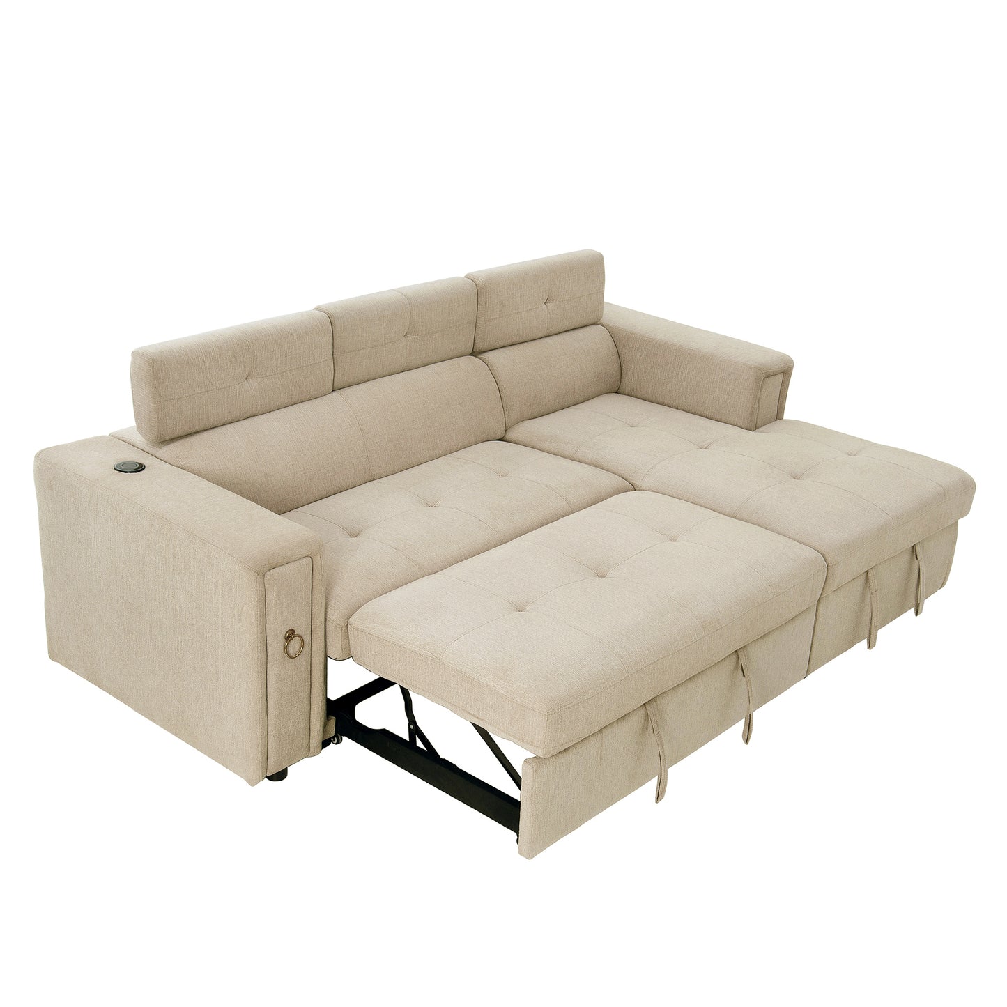 L-Shaped Sectional Sofa with Hidden Storage, Adjustable Headrest, Wireless Charging, and Cup Holders