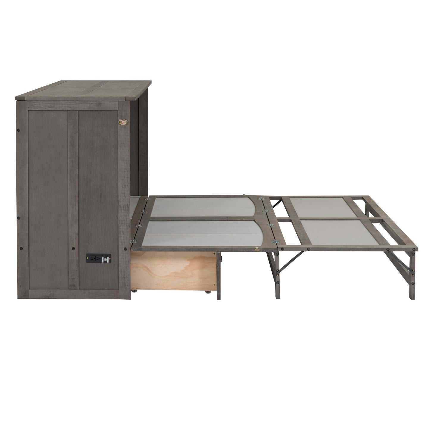 Queen Size Murphy Bed with Built-In Charging Station, Antique Grey