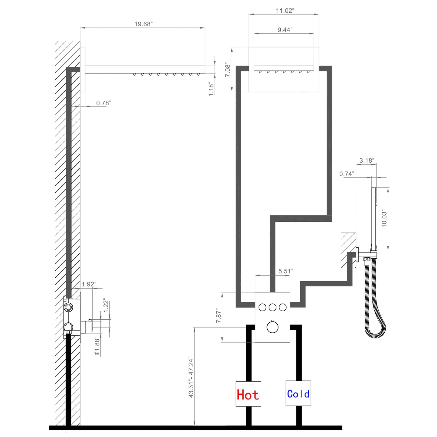 Chrome Dual Shower Faucet Set with Thermostatic Valve and Wide Coverage Rainfall Head