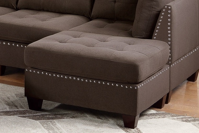 Elegant Black Coffee Modular Sectional Sofa Set with Tufted Nail head Accents