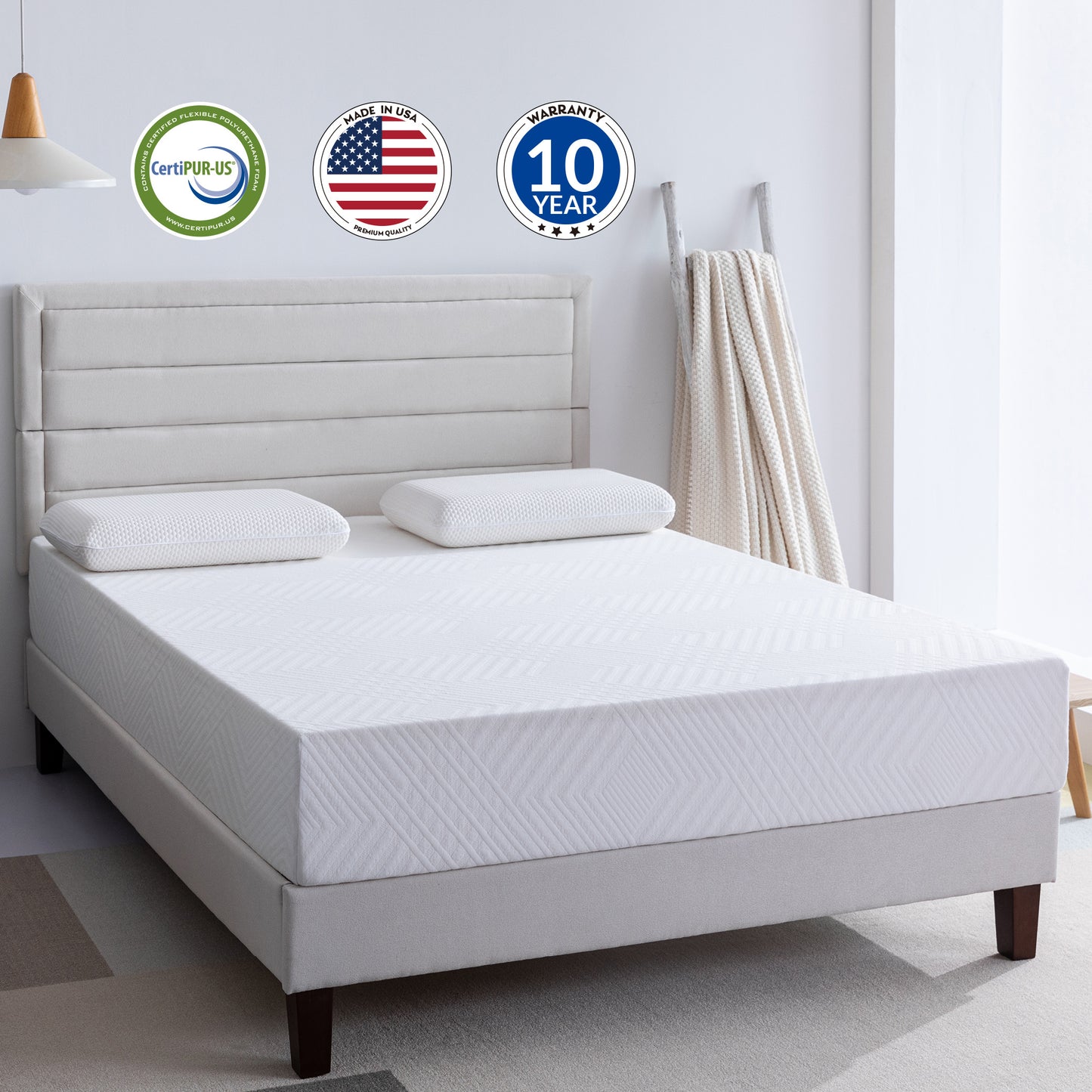 Memory Foam King Mattress, 10 inch Gel Memory Foam Mattress for a Cool Sleep, Bed in a Box, Green Tea Infused, CertiPUR-US Certified, Made in USA