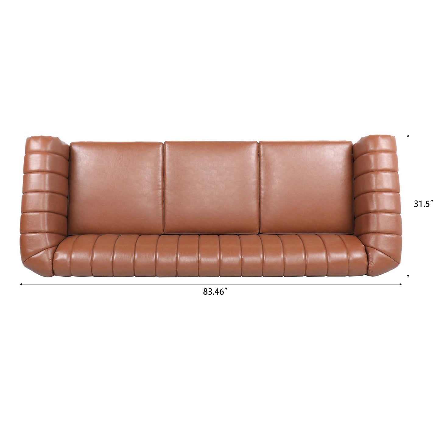 83.46 Elegant Brown Pu Rolled Arm Chesterfield Three Seater Sofa