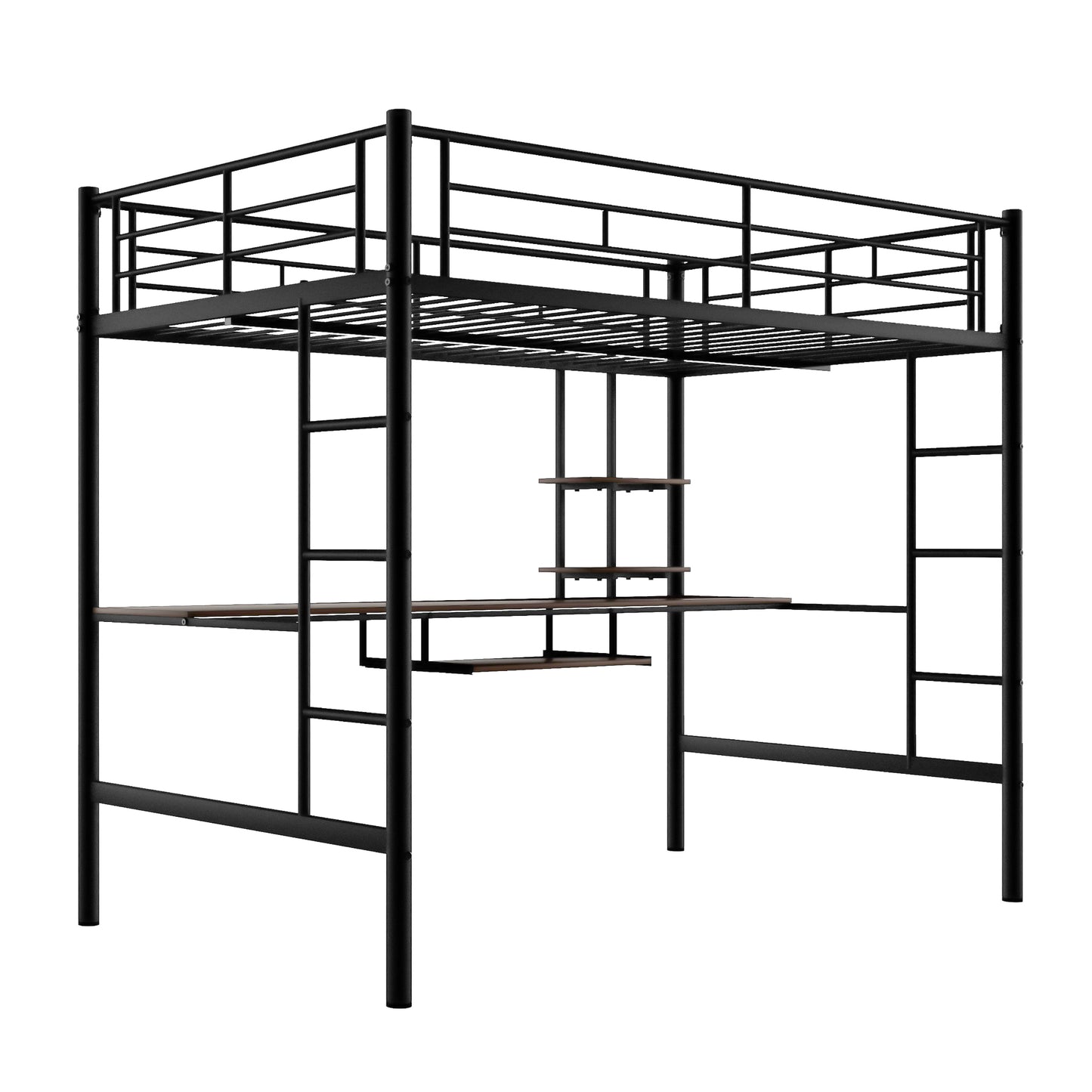 Loft Bed with Desk and Shelf , Space Saving Design,Full,Black