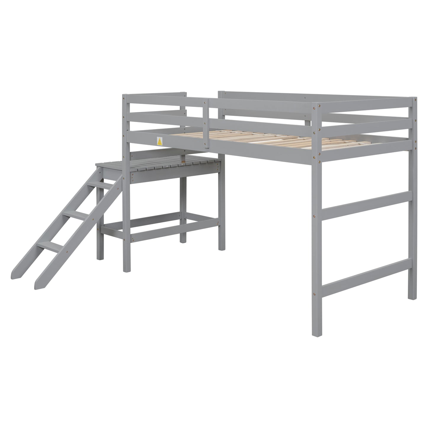 Twin Loft Bed with Platform,ladder,Grey