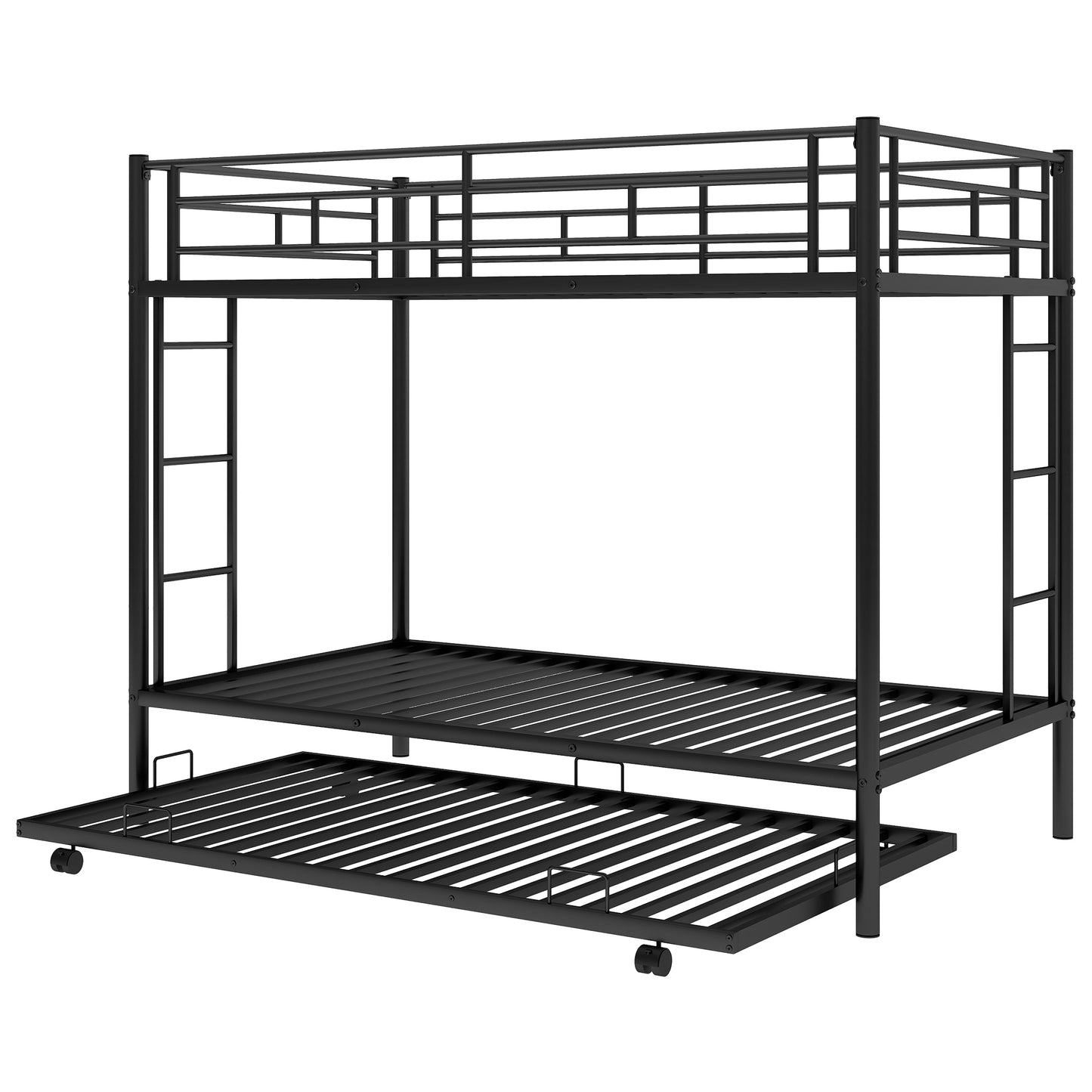 Twin Bunk Bed with Trundle - Space-Saving Black Design