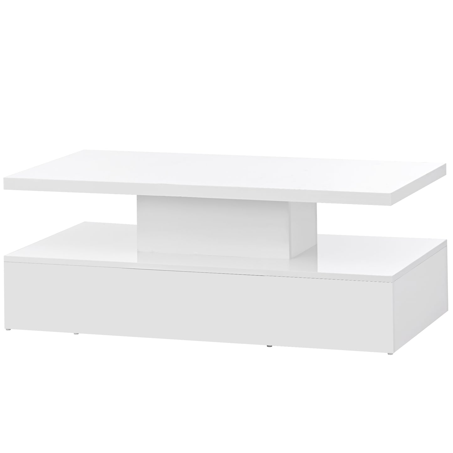 Luxurious White Coffee Table with LED Lighting and Drawer