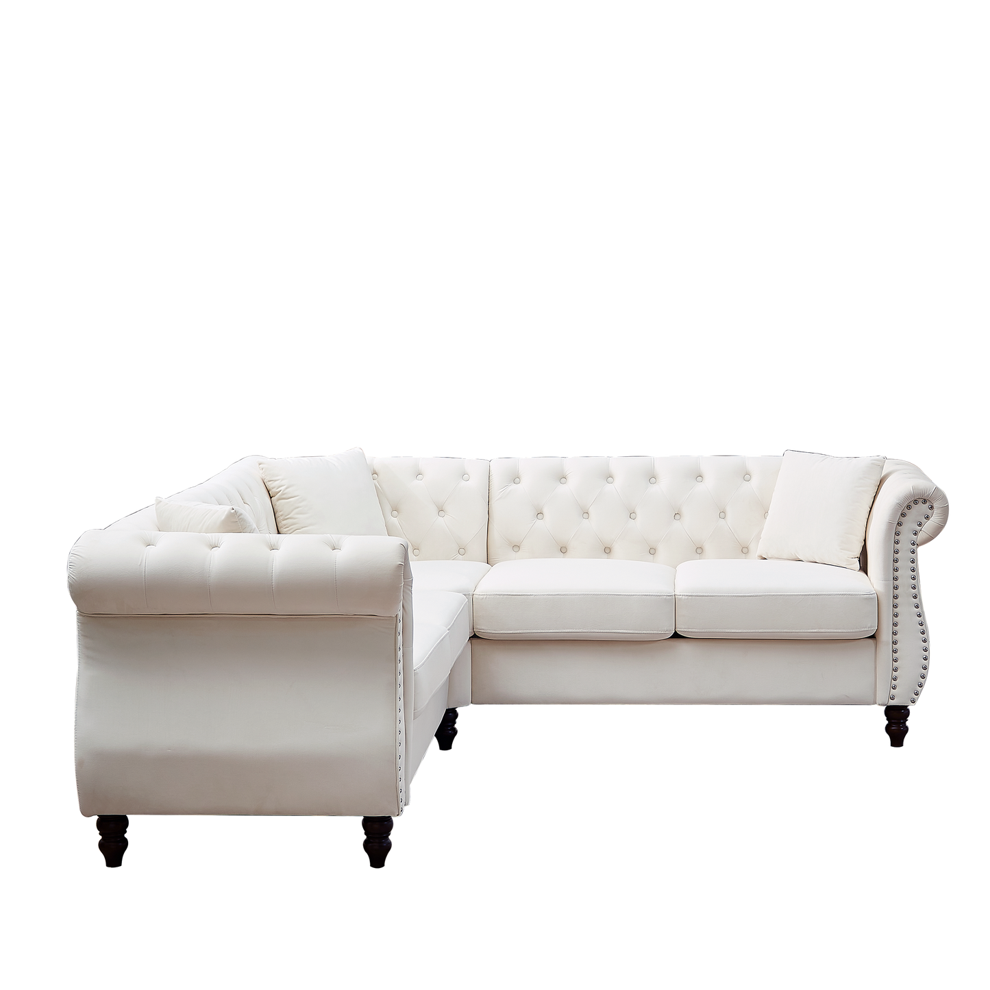 Oversized L-Shaped Sectional Sofa with Metallic Legs and 3 Pillows