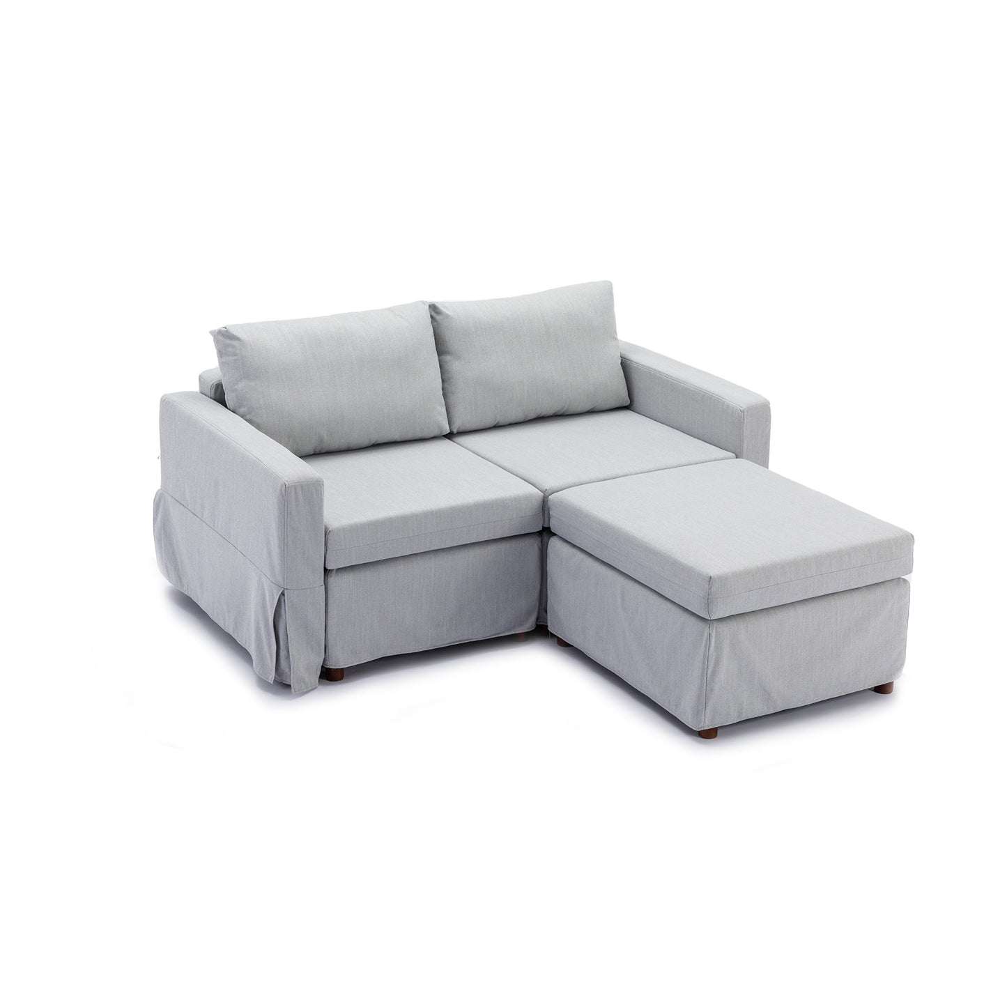 Modular Linen Sectional Sofa Set with Ottomans in Light Grey