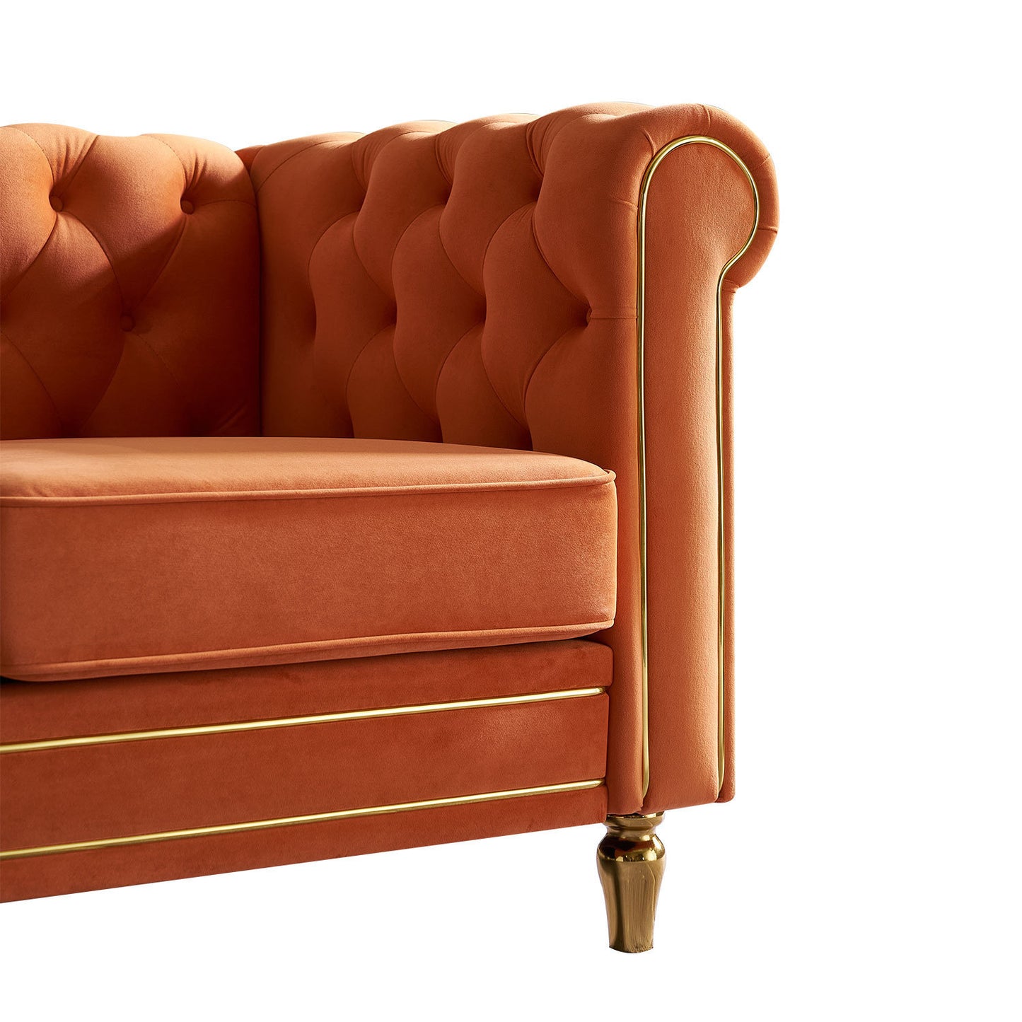 Chesterfield Velvet Sofa 84.65 inch for Living Room ORANGE Color