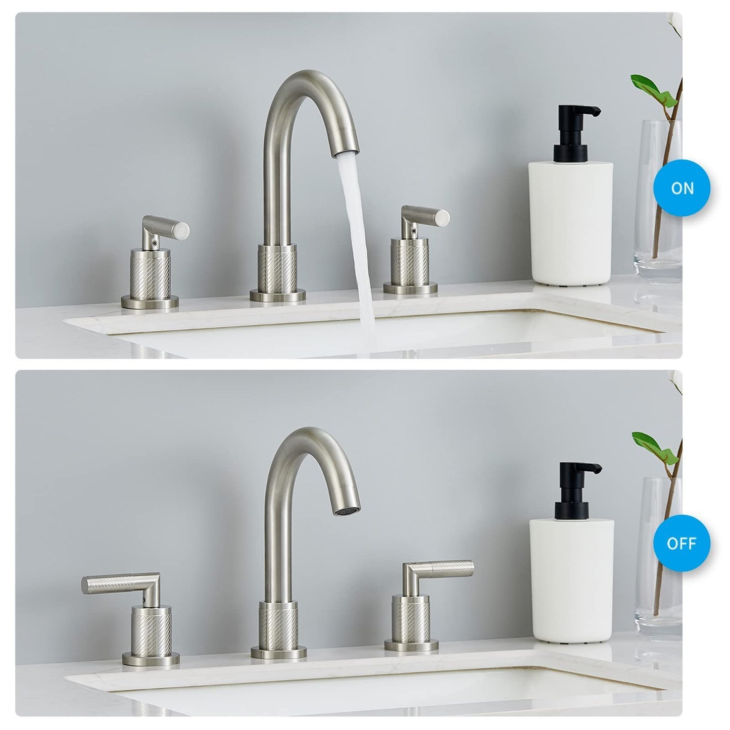 Modern Brushed Nickel Bathroom Sink Faucet with 2 Handle Widespread Design