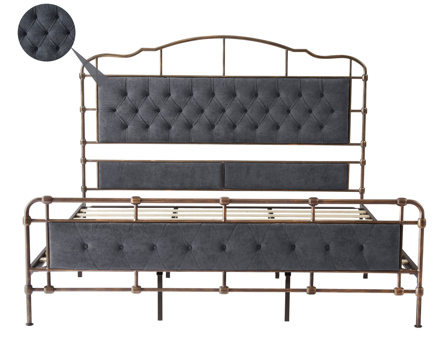 King size High Boad Metal bed with soft head and tail, no spring, easy to assemble, no noise