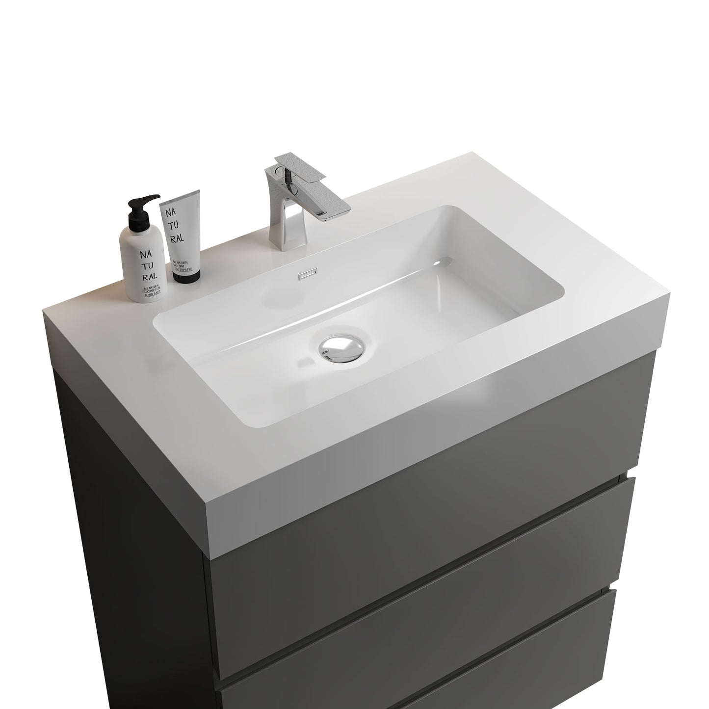 Alice-30F-102,Floor cabinet WITHOUT basin,Gray color,With three drawers