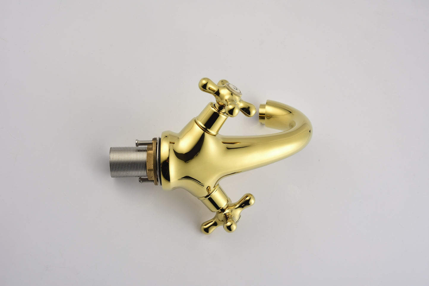 Gold Polished Bathroom Sink Faucet with Double Cross Knobs and Cover Plate