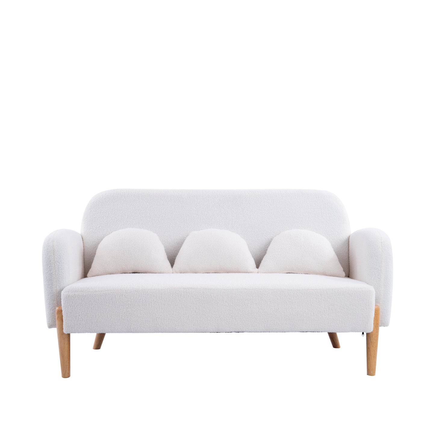 59.1 Beige Teddy Velvet Two-Seater Sofa with Three Lumbar Pillows