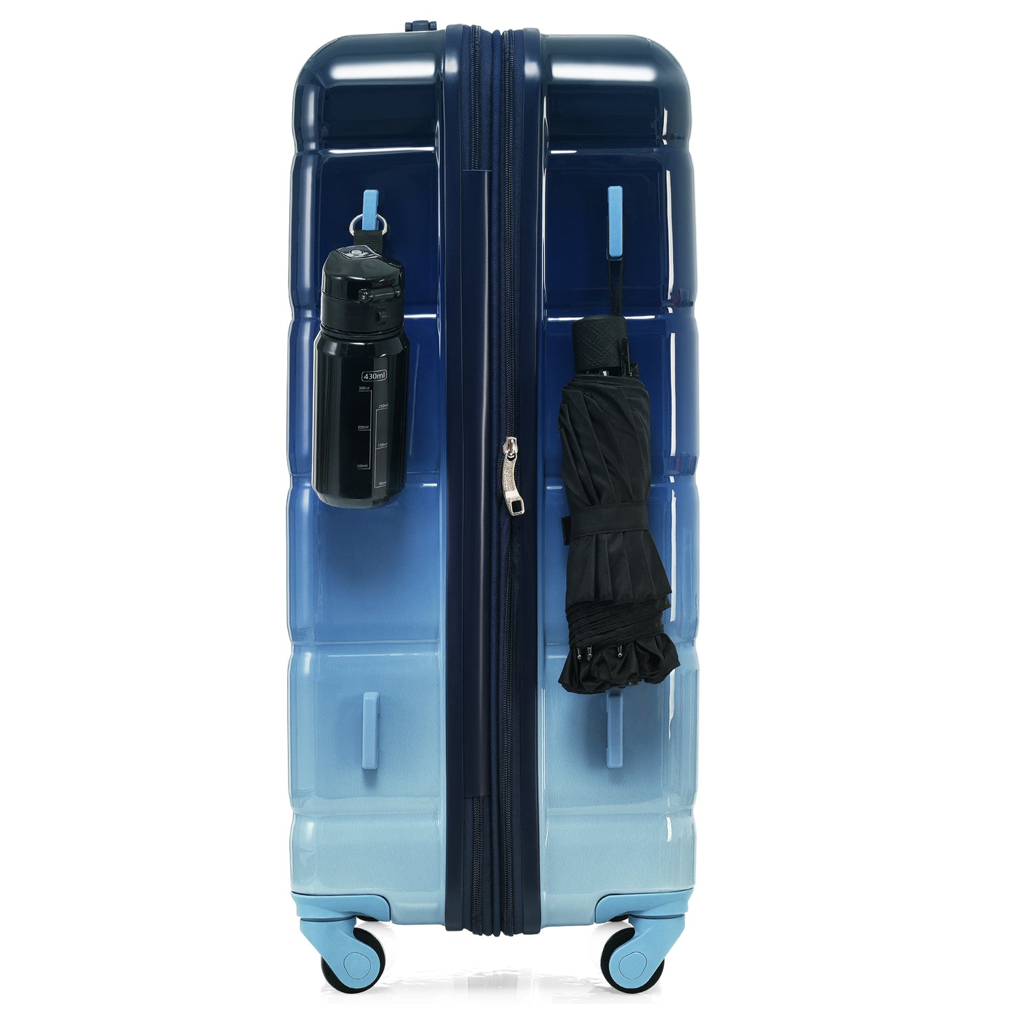 Luggage Set of 3, 20-inch with USB Port, Airline Certified Carry-on Luggage with Cup Holder, ABS+PC Hard Shell Luggage with Spinner Wheels, Gradient Blue