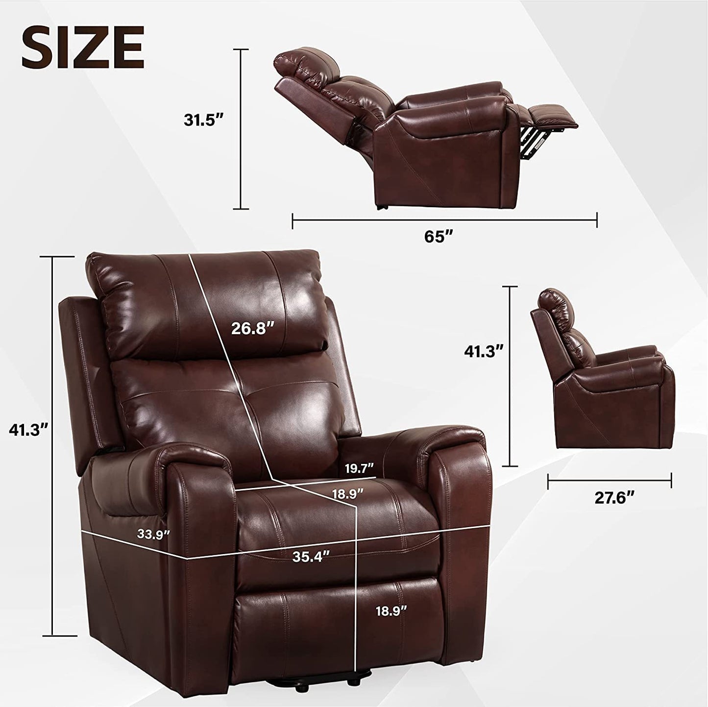 Elderly Electric Power Recliner Chair in Red Brown by Lehboson