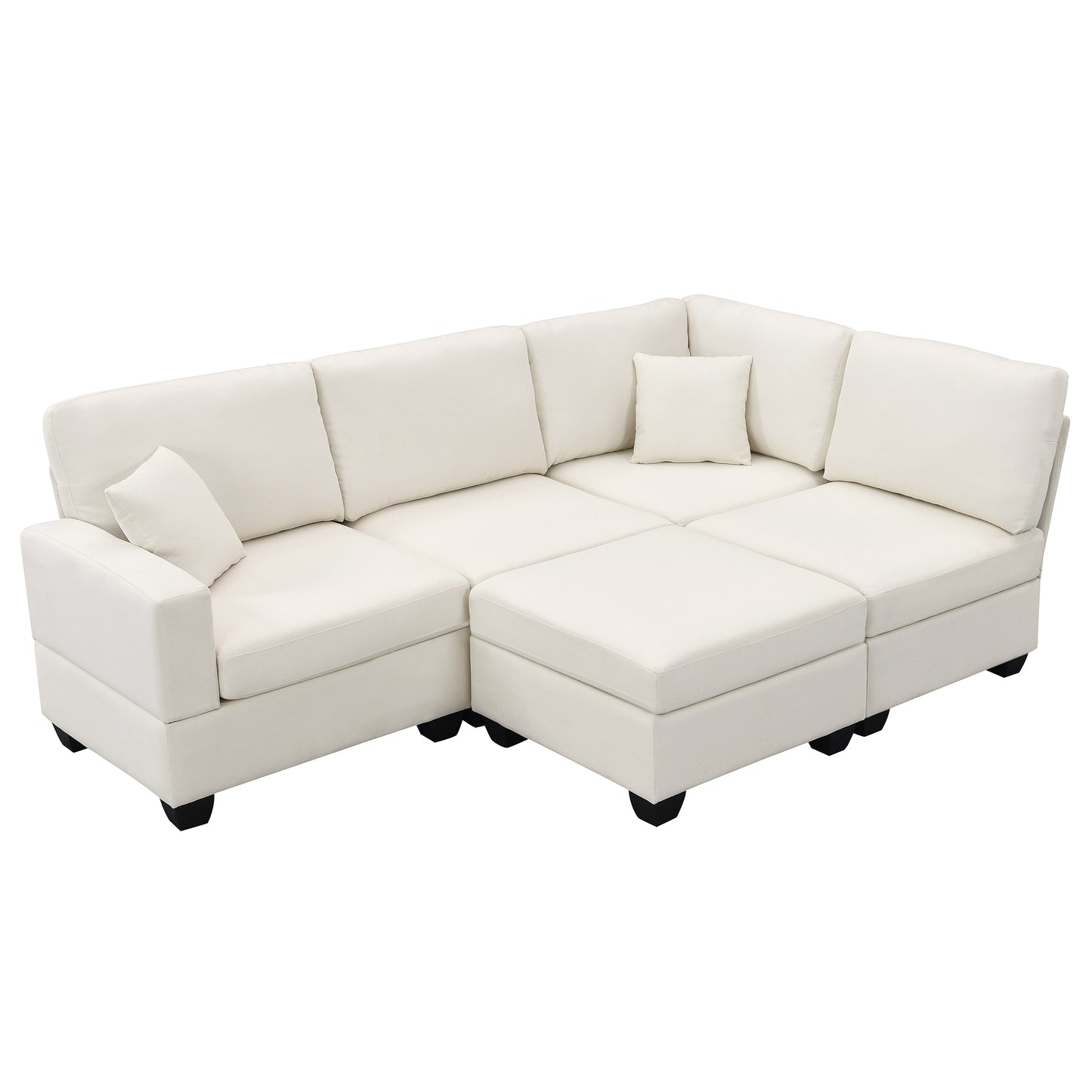 Contemporary 5-Seat L-Shaped Linen Sectional Sofa Set with Convertible Ottoman