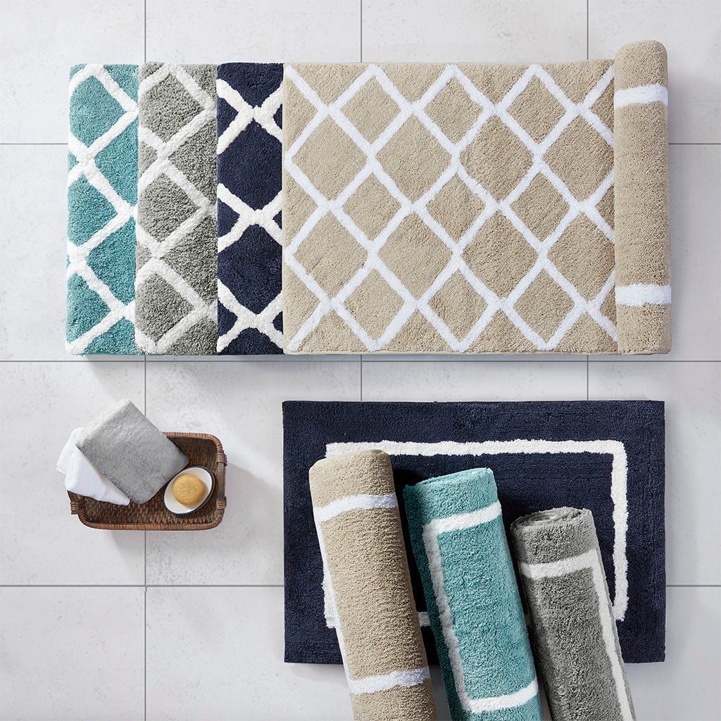 Reversible Geometric and Border Pattern Microfiber Bath Mat