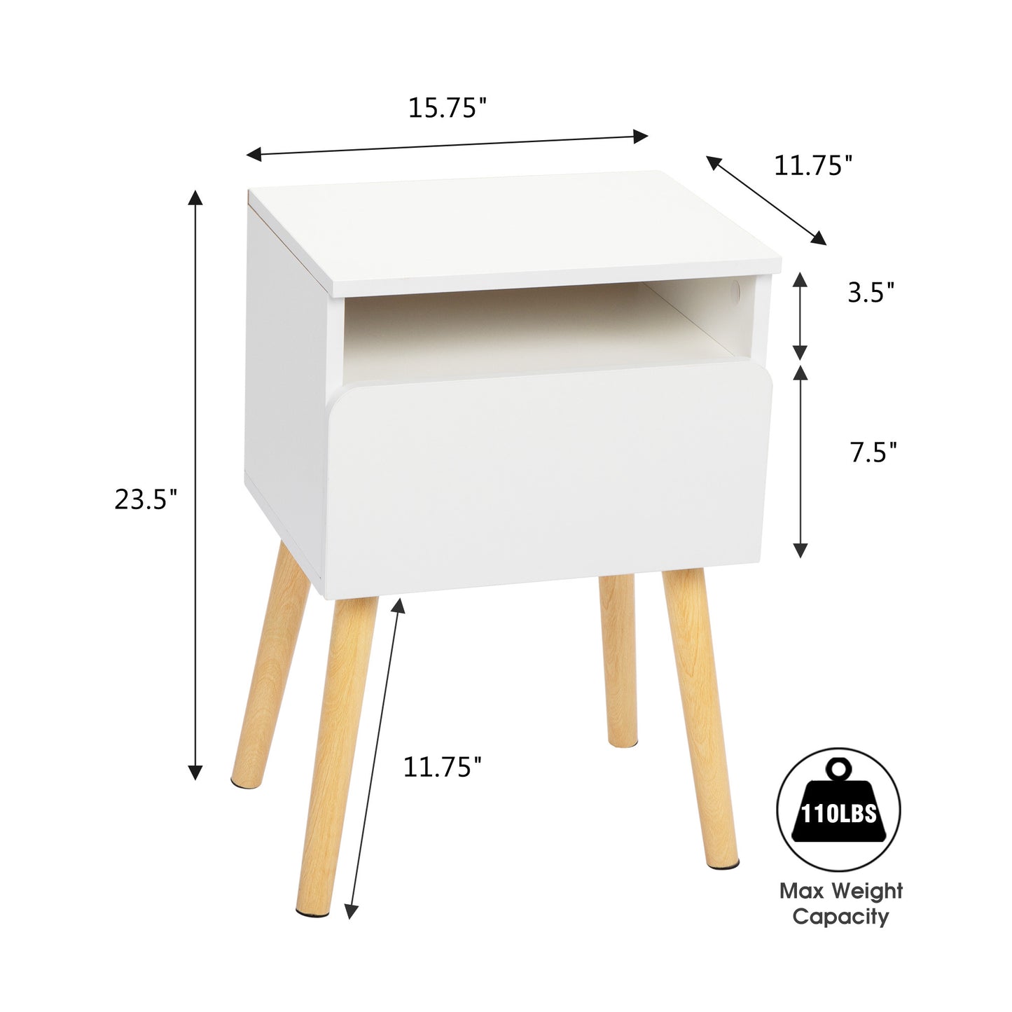 2-piece modern bedside table, bedroom coffee table with drawers, shelves, living room bedside furniture, white