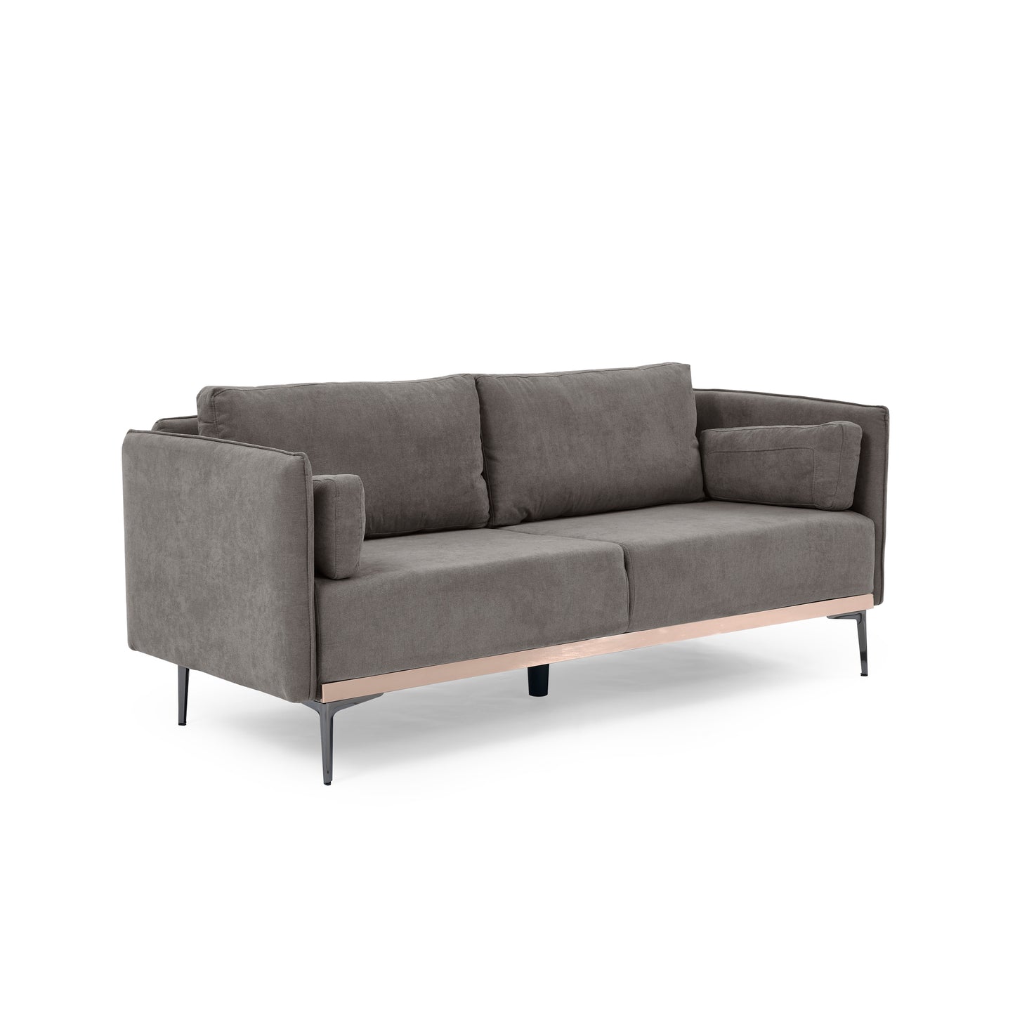 Modern Sofa 3-Seat Couch with Stainless Steel Trim and Metal Legs for Living Room, Grey