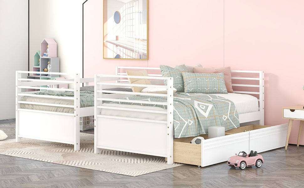 White Twin Bunk Bed with Two Underbed Drawers for Space-Saving Sleepovers