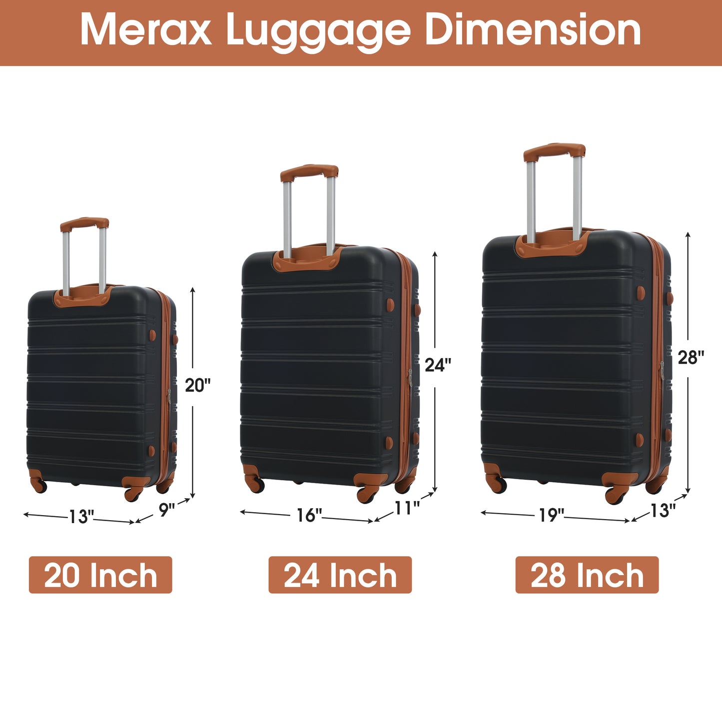 3 Piece Luggage Set Hardside Spinner Suitcase with TSA Lock 20" 24' 28" Available