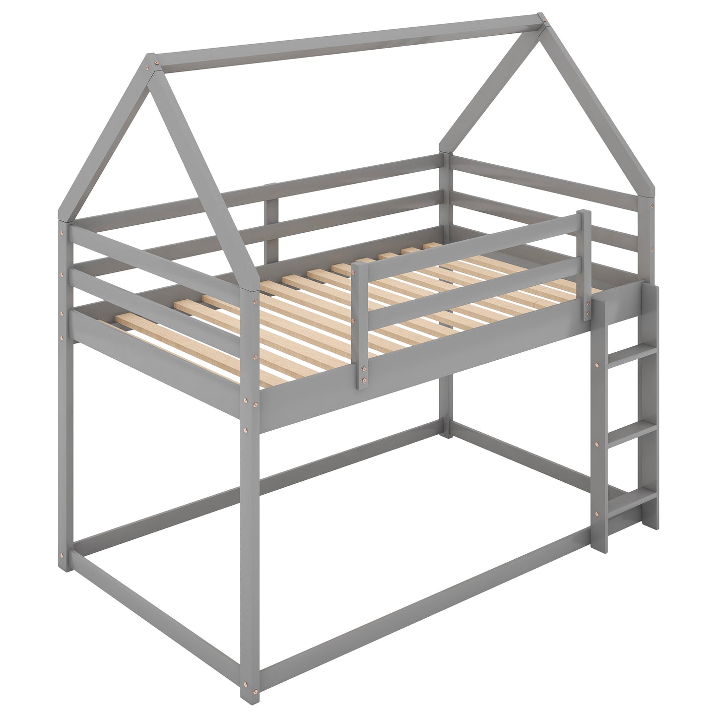 Gray House-Shaped Twin Over Twin Low Bunk Bed