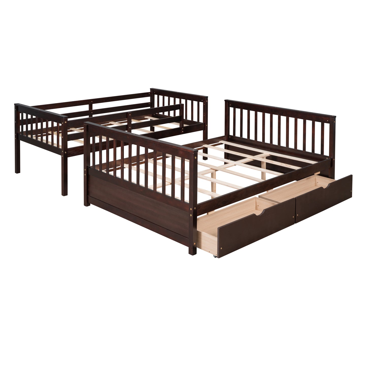 Convertible Twin-Over-Full Bunk Bed with Storage Drawers and Safety Features (Espresso)