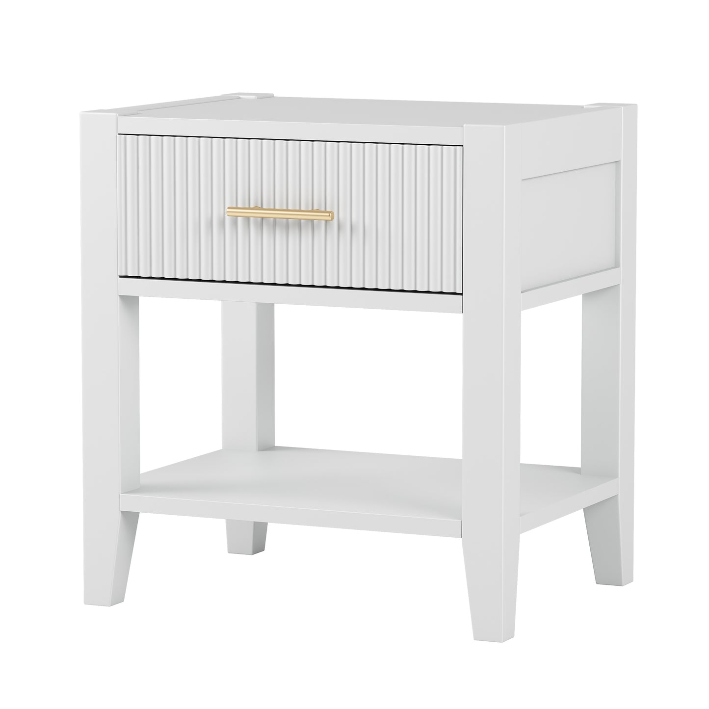 Wooden Nightstand with a Drawer and an Open Storage, End Table for Bedroom, White