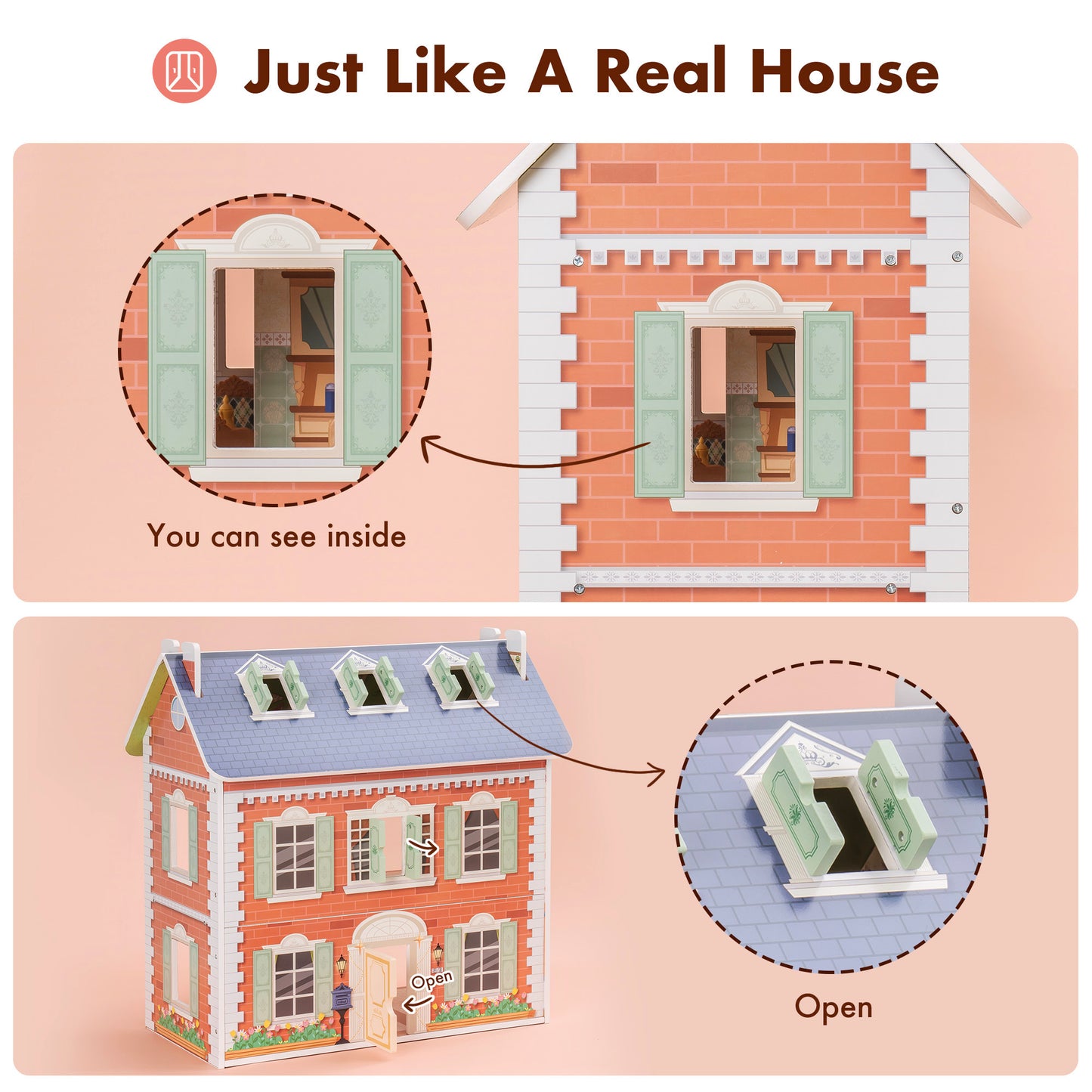 Vintage Washington Period Inspired Wooden Dollhouse for Kids