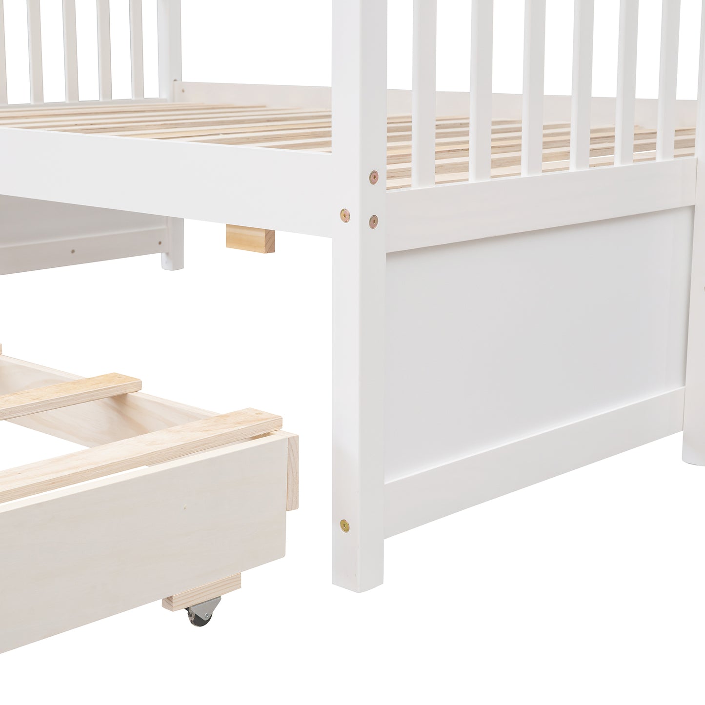 Playful Twin-Over-Full Bunk Bed with Trundle and Drawers - White