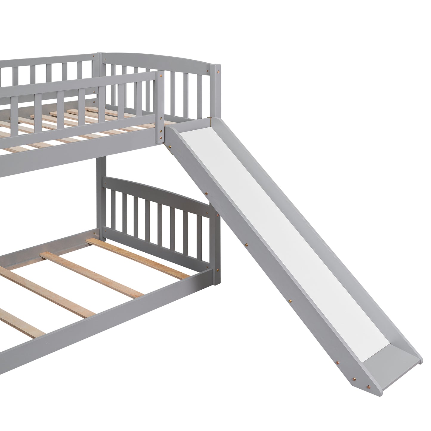 Stairway Twin Bunk Bed with Slide, Drawers, and Gray Finish