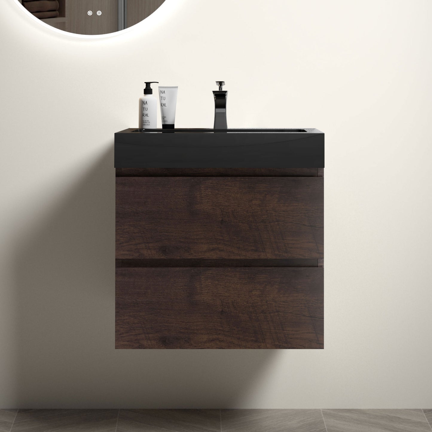 Alice-24W-105,Wall mount cabinet WITHOUT basin,Walnut color,With two drawers