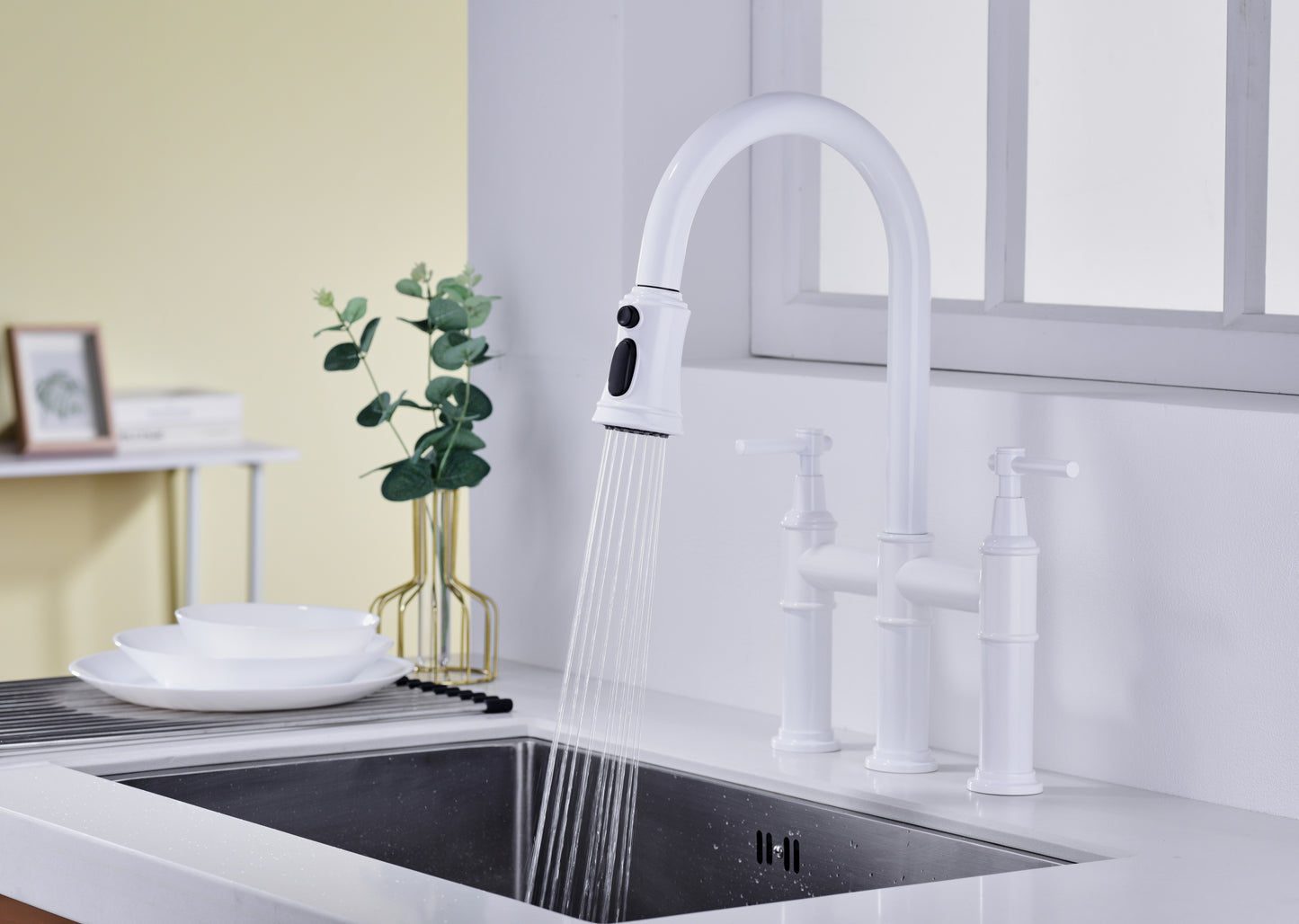 Bridge Kitchen Faucet with Pull-Down Sprayhead in Spot