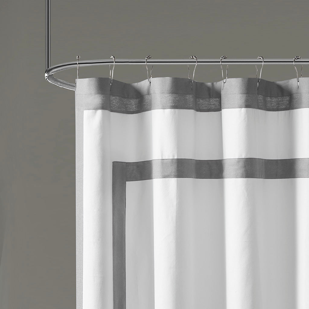 Grey Border Cotton Duck Shower Curtain