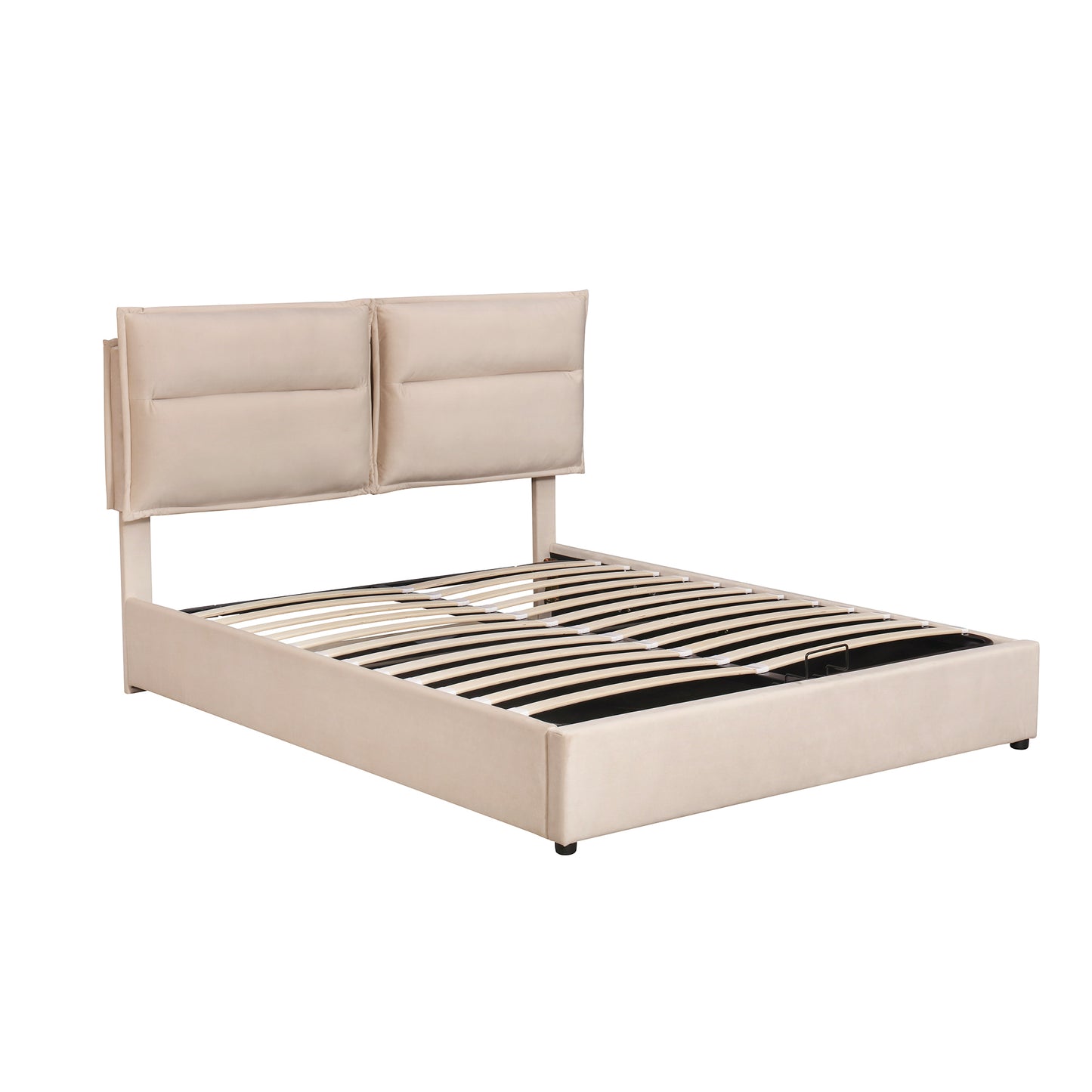 Upholstered Platform bed with a Hydraulic Storage System, Queen size, Beige