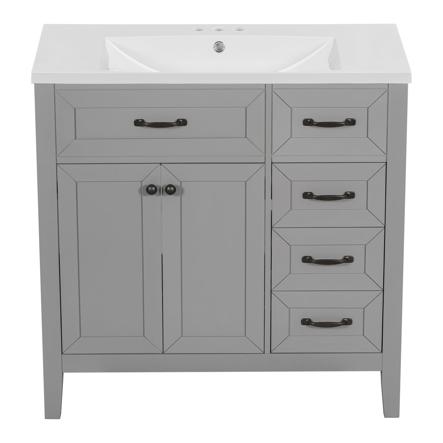 36" Bathroom Vanity with Sink Combo, Bathroom Cabinet with Drawers, Solid Frame and MDF Board, Grey