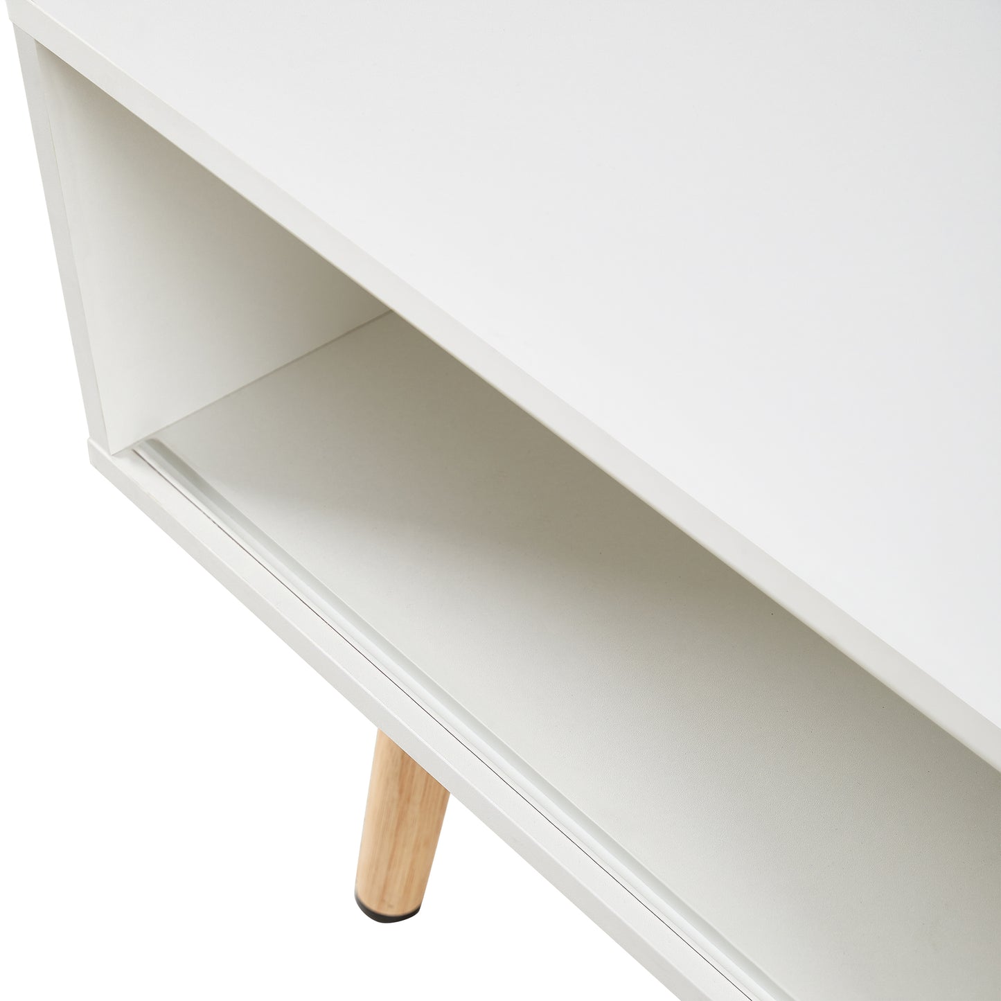 Modern White Rattan Coffee Table with Sliding Door Storage