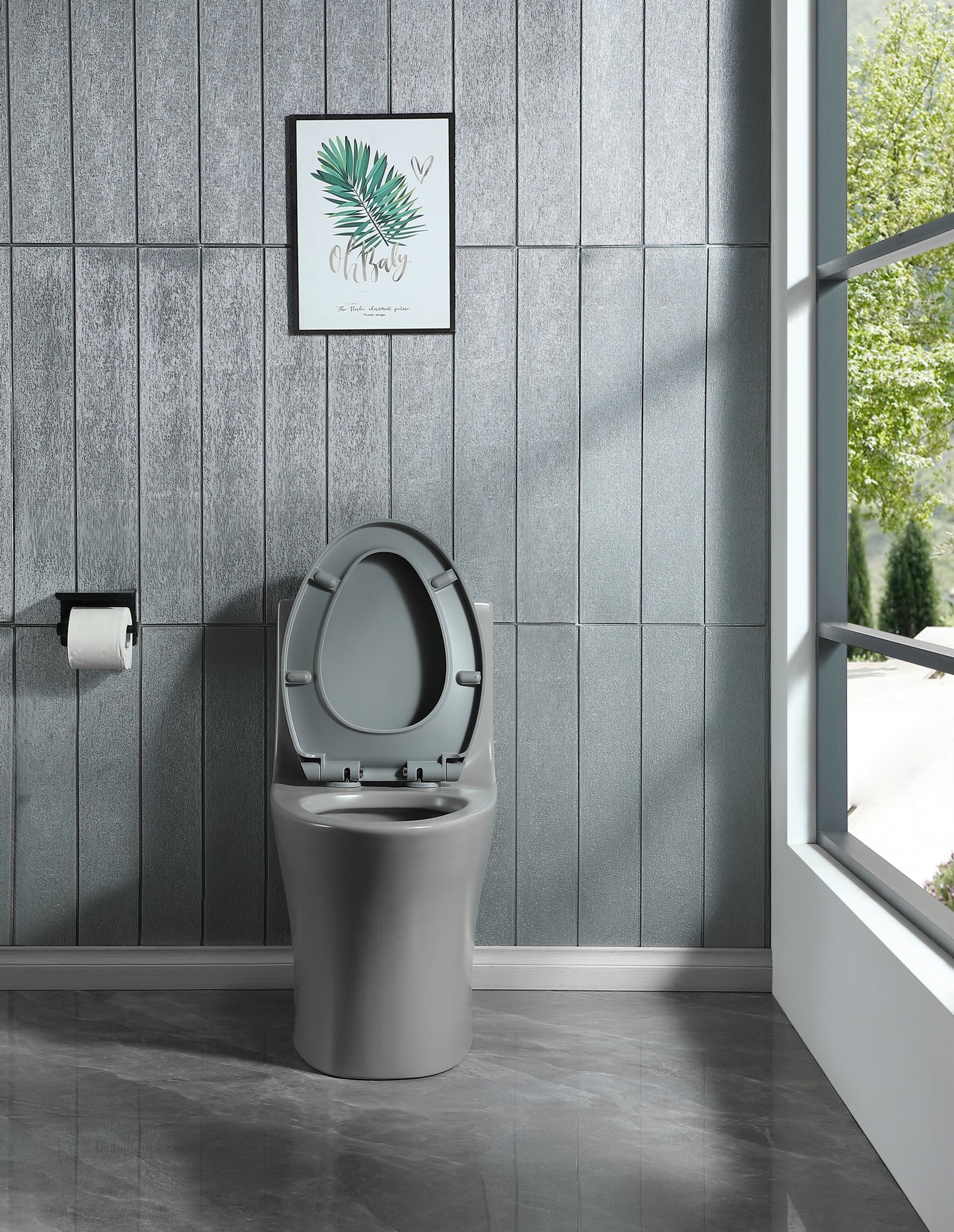 15 5/8 Inch 1.1/1.6 GPF Dual Flush 1-Piece Elongated Toilet with Soft-Close Seat - Light Grey 23T01-LG