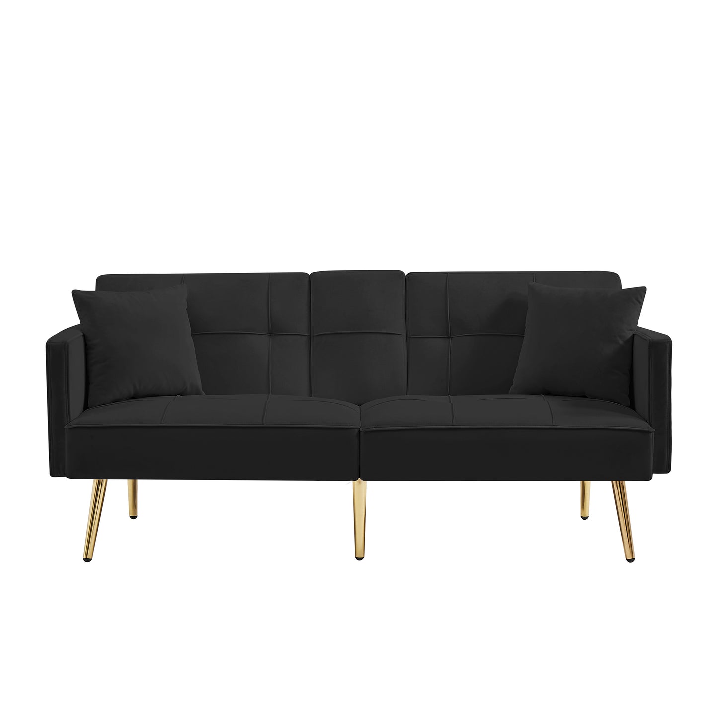 Black Velvet Futon Sofa Bed with Gold Metal Legs